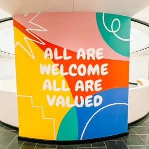 Colorful children's hallway at Wonder Grow